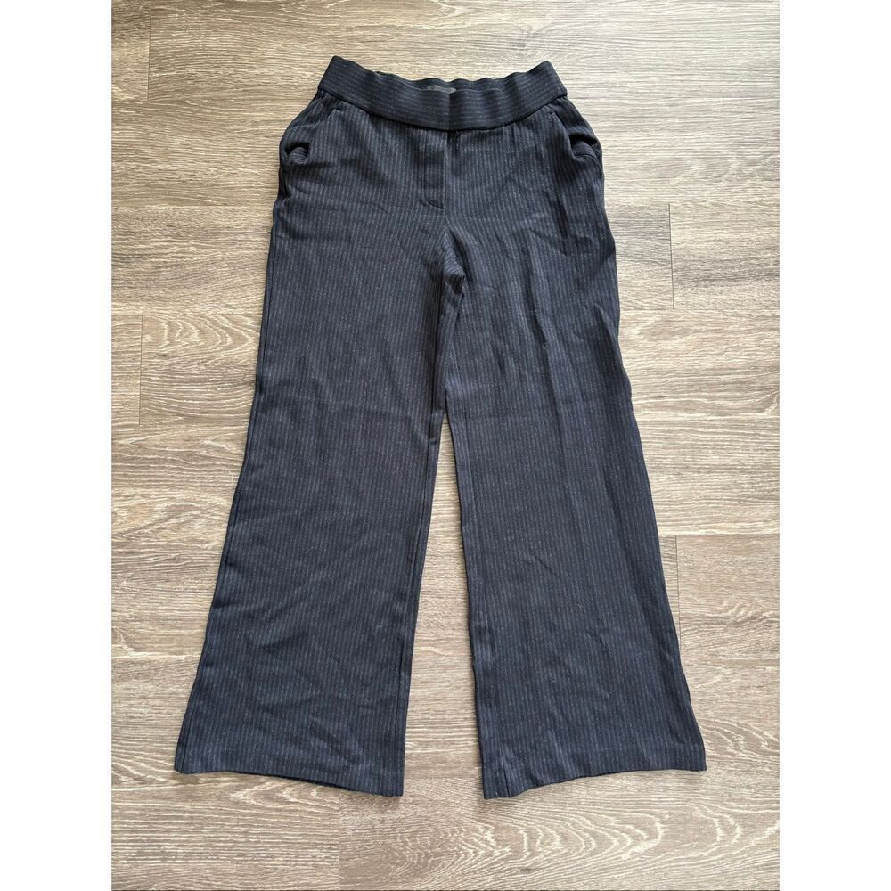 Theory Navy Blue Pinstripe Wide Leg Pull On Pants Size Small